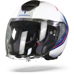 Schuberth M1 Pro Mercury Wit Blauw Jethelm -Motorfiets Uitrusting Winkel schuberth m1 pro murcury white blue frontpage